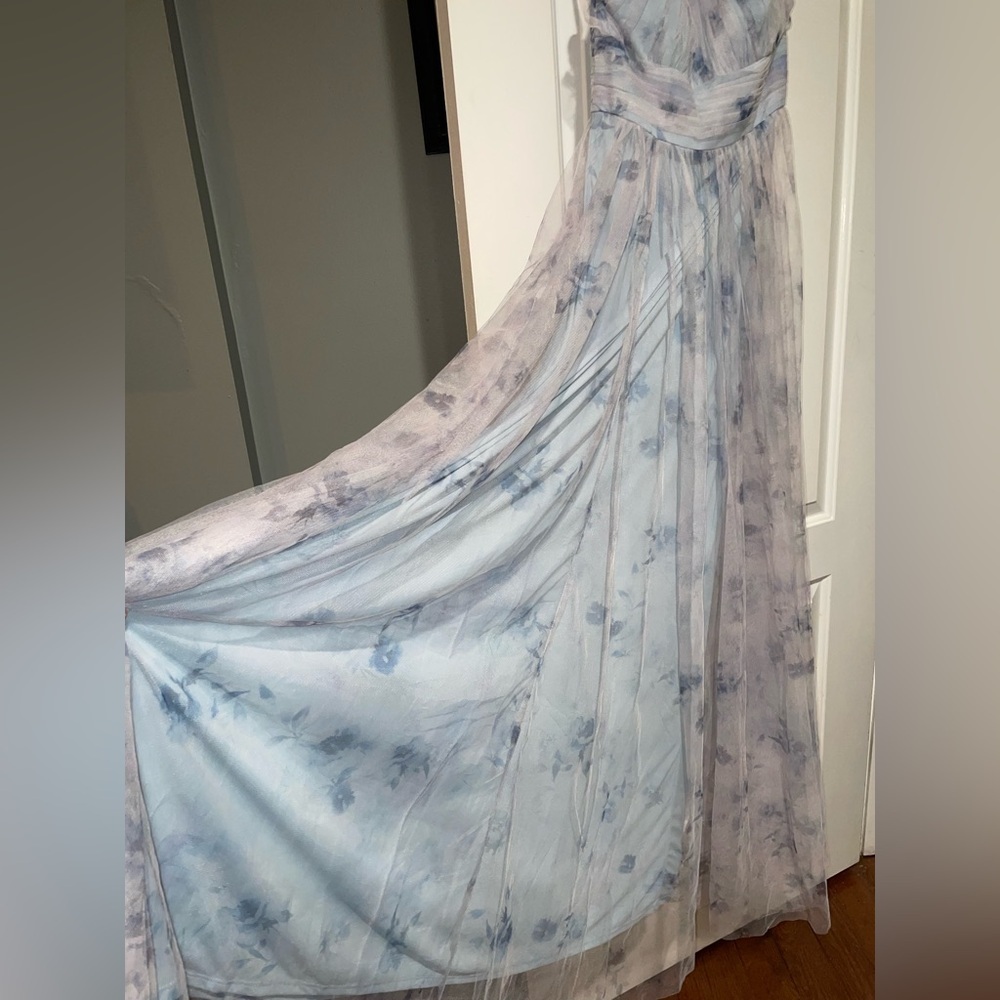 New! Dessy Collection Floral Tie-Back Halter Tulle Dress  & Rosette Mist Garden🩵 - Picture 6 of 10